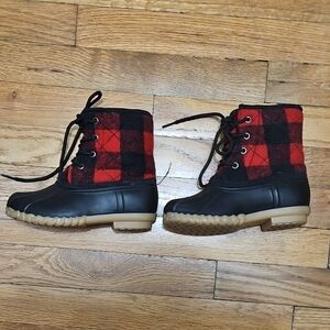 Olivia Miller Kids Red and Black Plaid Boots